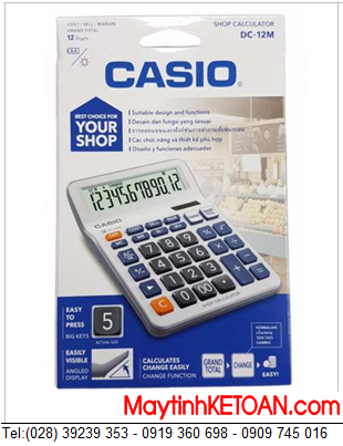 Casio DC-12M, Máy tính tiền Casio DC-12M loại 12 số Digits và có Màn hình chỉnh Lên-Xuống được 